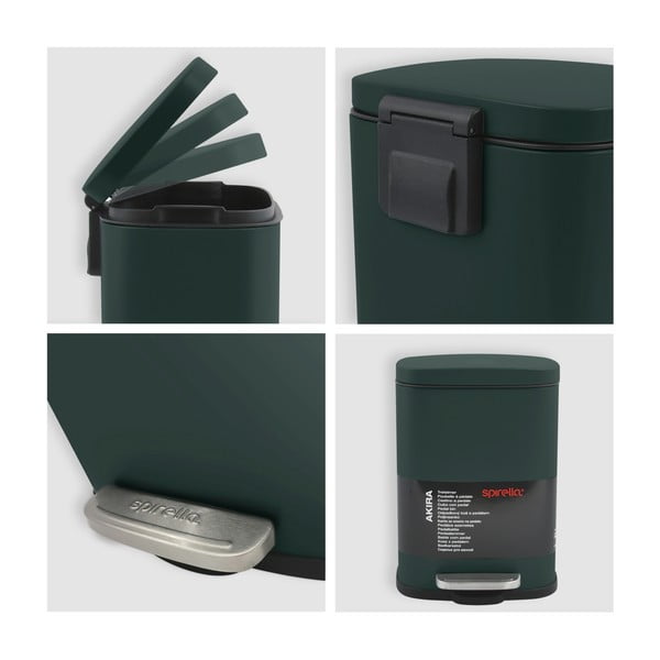 Тъмнозелено стоманено кошче за боклук с педал 5 l   Akira – Spirella-image-4