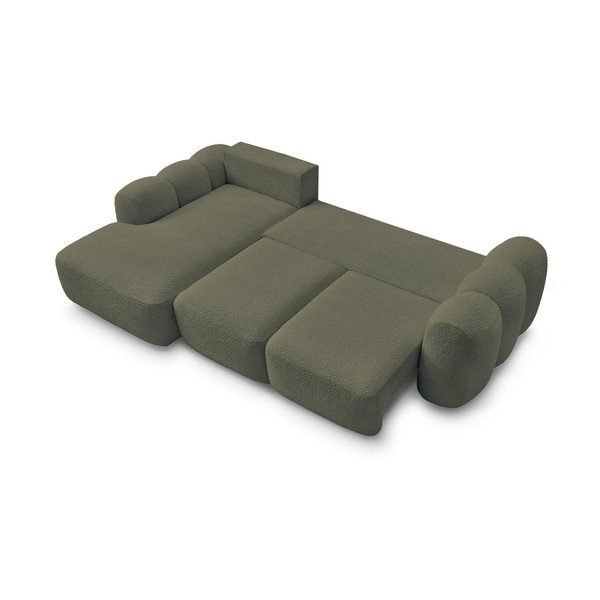 Зелен сгъваем/с място за съхранение ъглов диван от прежда с примки от букле (ляв ъгъл) Montaigne – Bobochic Paris-image-3