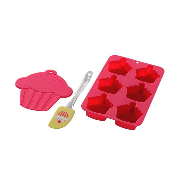 Sada formy, stěrky a podložky Premier Housewares Cupcake Baking Pink, 3ks