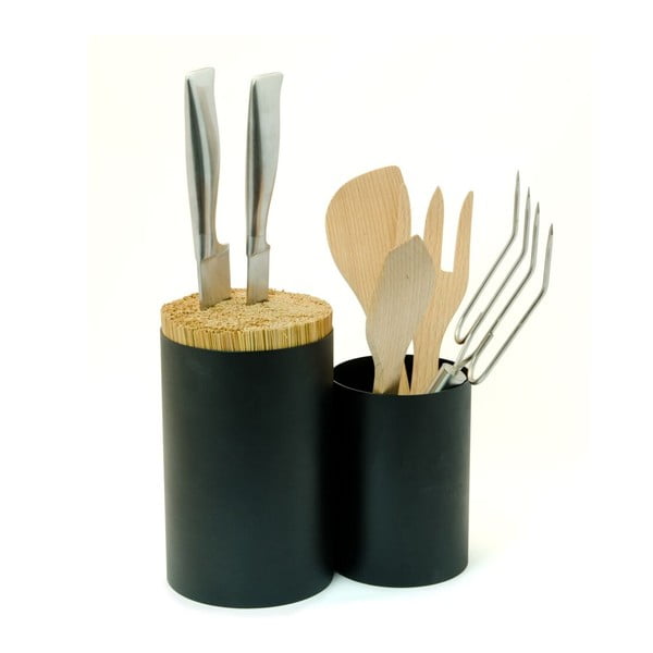 Черно бамбуково блокче Knife&Spoon за ножове и кухненски прибори - Wireworks
