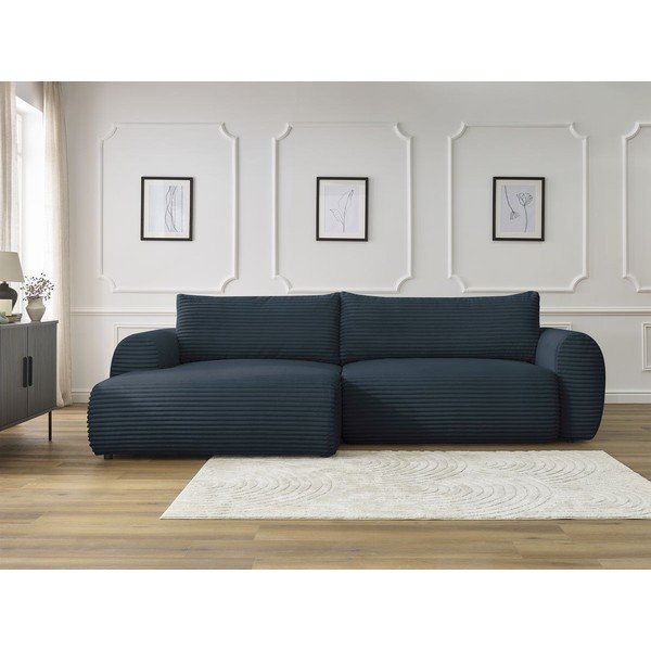 Тъмносин разтегателен ъглов диван от рипсено кадифе (ляв ъгъл) Lucien – Bobochic Paris-image-1