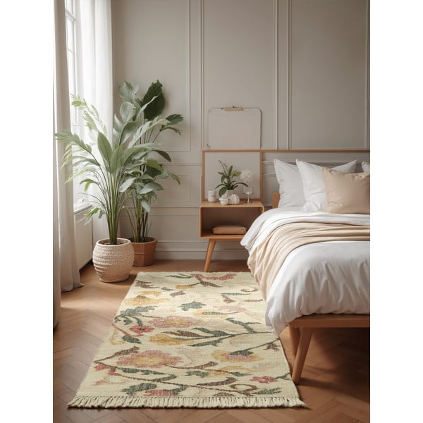 Кремава ръчно изработена ютена пътека 80x200 cm Roya Violette – Elle Decoration-image-1