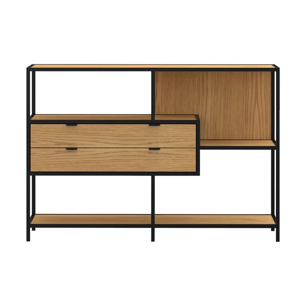 Библиотека от дъбов декор в черен и естествен цвят 114x78x35 cm Seaford – Actona-image-1