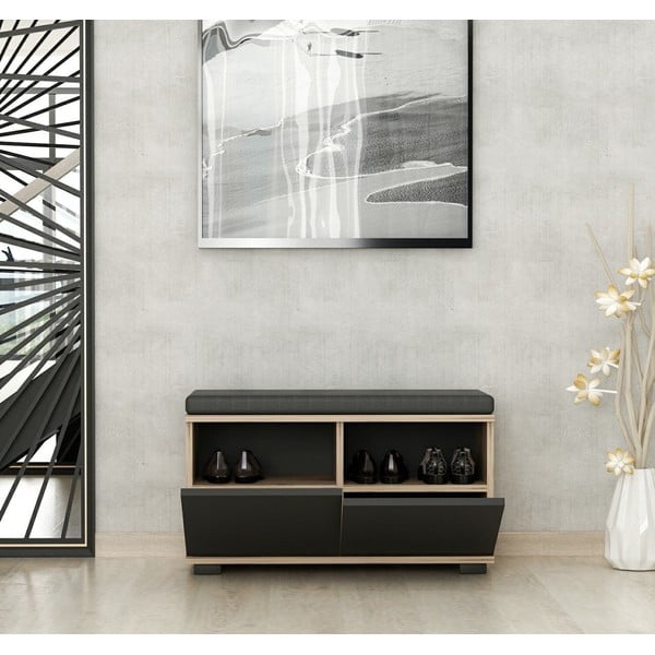 Стелаж за обувки с пейка от орех в черен и естествен цвят Drago - Kalune Design-image-4