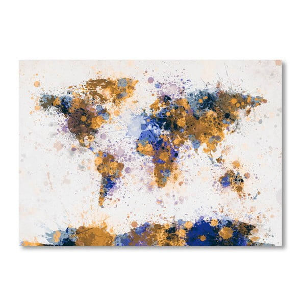 Plakát s modro-žlutou mapou světa Americanflat Splash, 60 x 42 cm