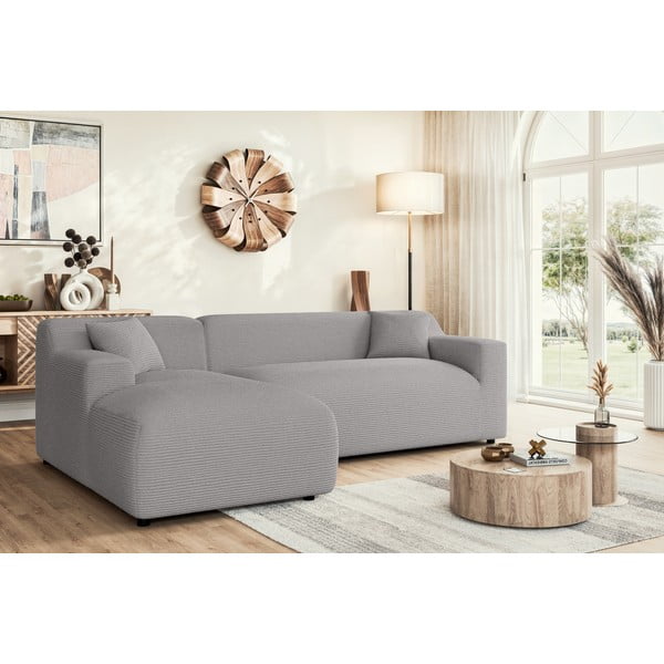 Светлосив ъглов диван от рипсено кадифе (ляв ъгъл) Martin – Ropez-image-1