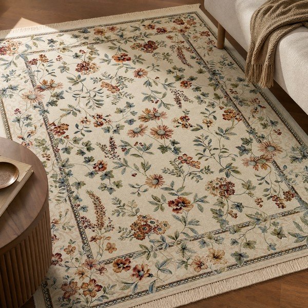 Кремав килим от вискоза 160x230 cm Oriental Flowers – Nouristan-image-1