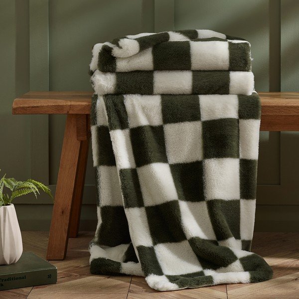 Бяло/зелено одеяло 130x170 cm Cosy Soft Checkerboard – Catherine Lansfield-image-2