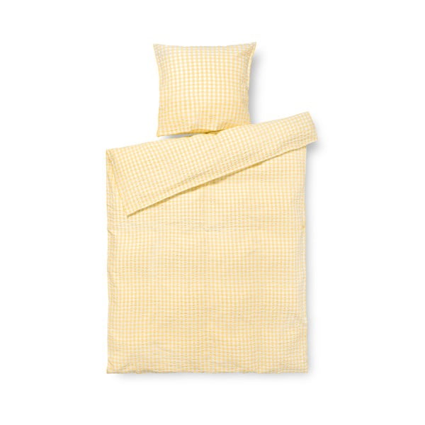 Жълто и бяло удължено крепирано спално бельо за единично легло 140x220 cm Bæk&Bølge - JUNA