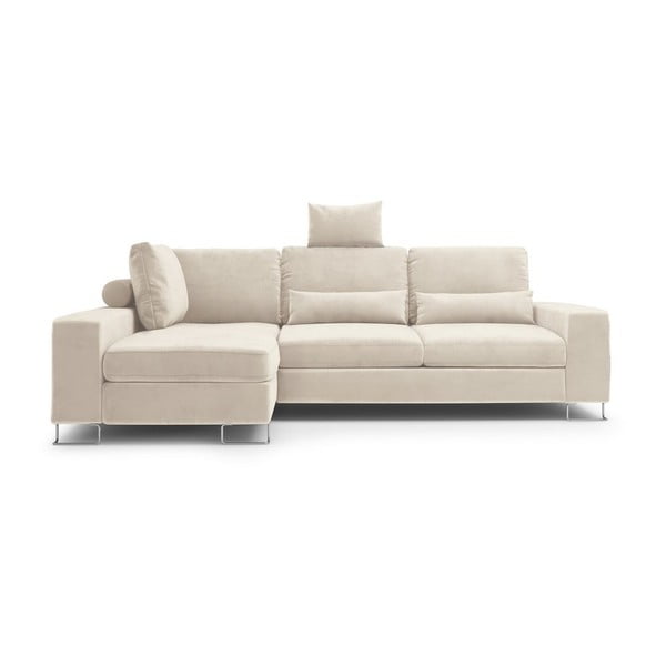 Бежов ъглов разтегателен диван с кадифена тапицерия Diane, ляв ъгъл - Windsor & Co Sofas