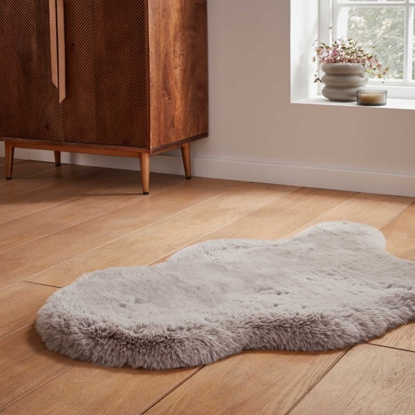 Светлосива синтетична кожа 60x90 cm Super Teddy – Think Rugs-image-2