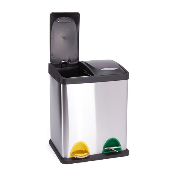 Стоманено кошче за боклук за рециклиране с педал в матово сребрист цвят 2x8 l Tri Selectif – MSV-image-2