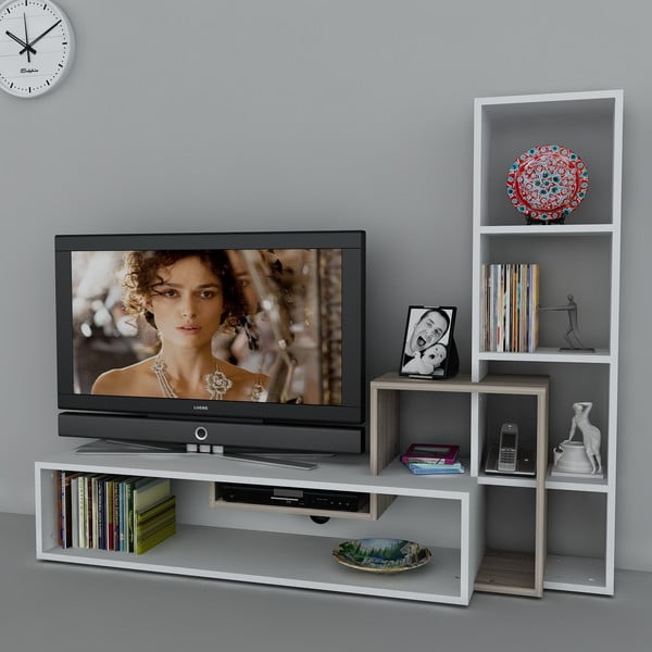 Televizní stěna Stab White/Cordoba, 39x143,6x123,4 cm