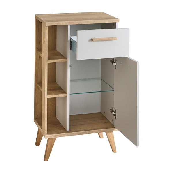 Нисък шкаф за баня от декор от дъб в кремав и естествен цвят 50,5x89,5 cm Quickset 966 – Pelipal-image-2