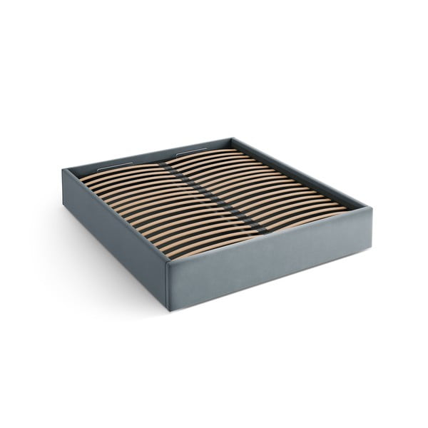 Светлосиньо двойно легло 200x200 cm тапицирано с място за съхранение/без табла с включена подматрачна рамка Susan – Micadoni 