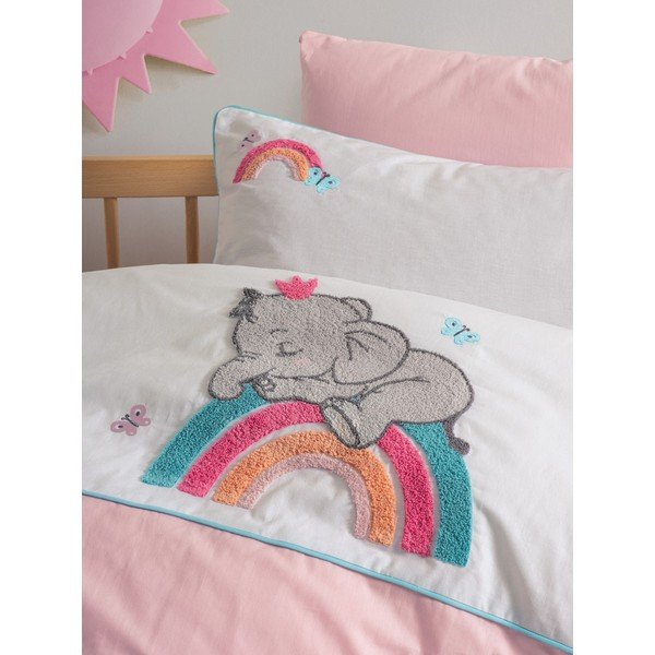 Бяло-розово памучно детско спално бельо с включен долен чаршаф, 4 части 100x150 cm Lucky – Mijolnir-image-2