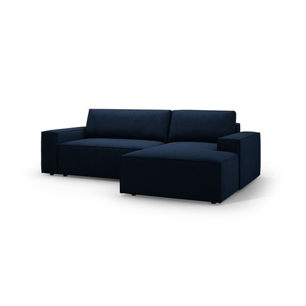 Тъмносин разтегателен ъглов диван от букле (десен ъгъл) Jodie – Micadoni Home-image-2