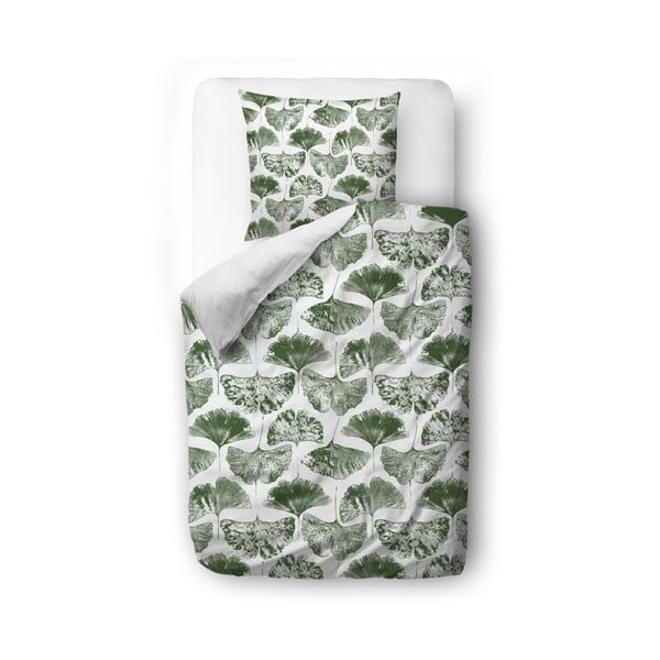 Зелено и бяло памучно спално бельо от сатен , 135 x 200 cm Ginkgo Biloba - Butter Kings