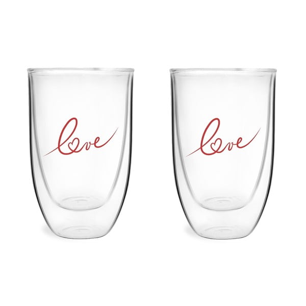 Комплект от 2 чаши с двойни стени с надпис Love , 350 ml - Vialli Design