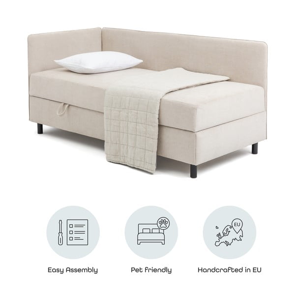 Бежово единично легло тапицирано с място за съхранение с включен матрак 120x200 cm Avela – Bonami Selection-image-4