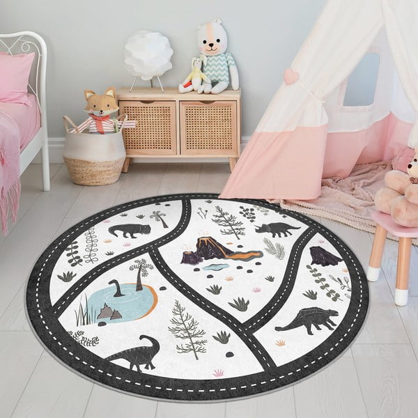 Черно-бяло детско килимче за игра подходящо за пране ø120 cm Dino Park – Mila Home-image-4