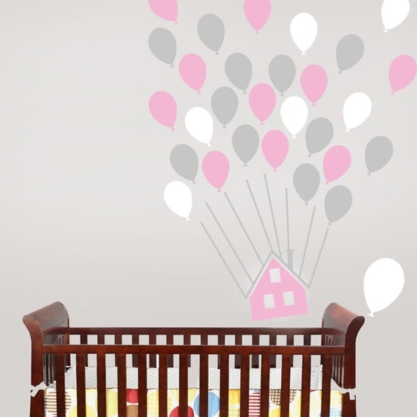 Комплект стикери за стена House With Balloons Pink - Unknown