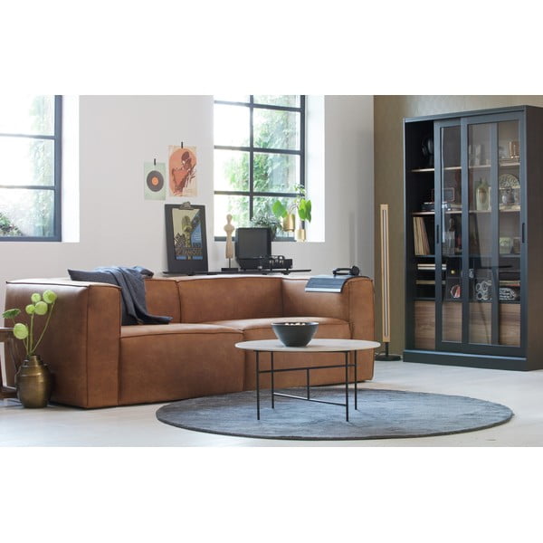 Витрина от масивен бор с плъзгащи се врати в черен и естествен цвят 125x200 cm James – WOOOD-image-1