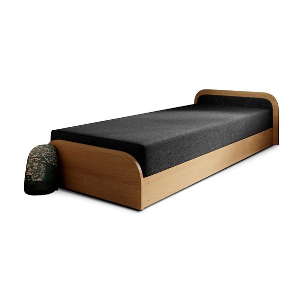 Единично тапицирано легло ПДЧ с място за съхранение с включен матрак в цвят жълта охра тъмносиво 80x190 cm Parys – ELTAP