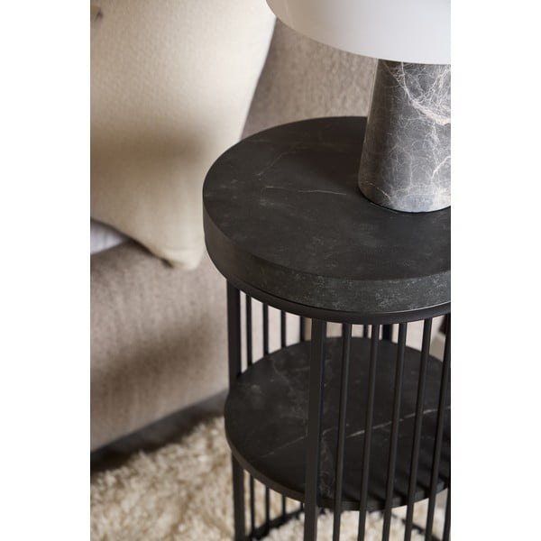 Черно нощно шкафче с плот от имитация на мрамор Strington – Actona-image-2