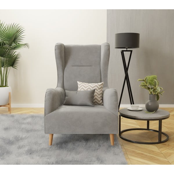 Светлосиво кадифено кресло Carole - Ropez-image-4