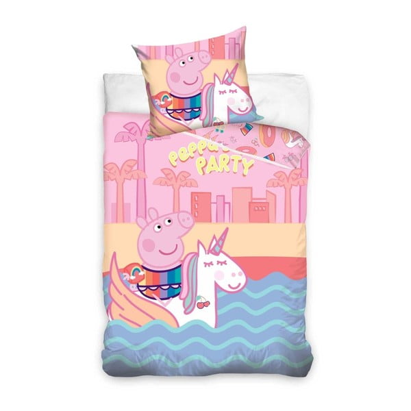 Детско памучно спално бельо за единично легло Peppa Pig Party, 160 x 200 cm - CARBOTEX
