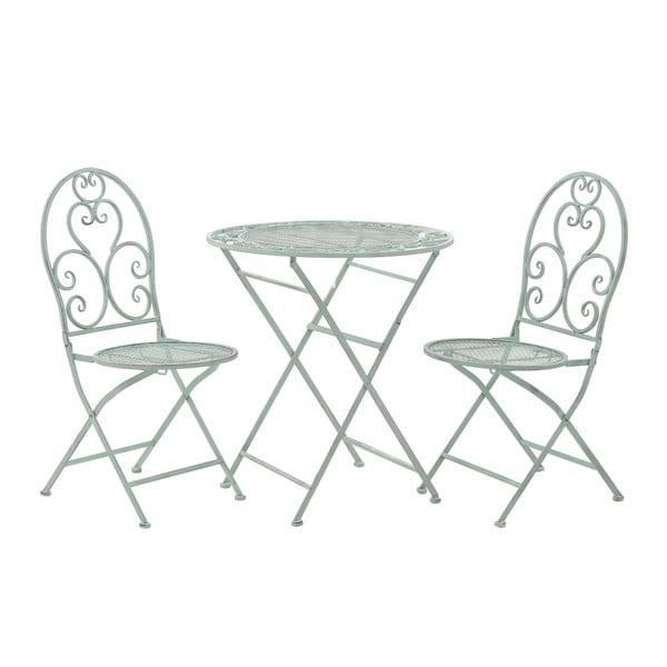Set 2 mátově zelených zahradních židlí a stolku InArt Antique