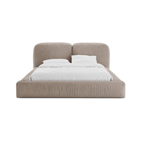 Светлокафяво тапицирано двойно легло с място за съхранение и включена подматрачна рамка 200x200 cm Martina – Micadoni -image-4