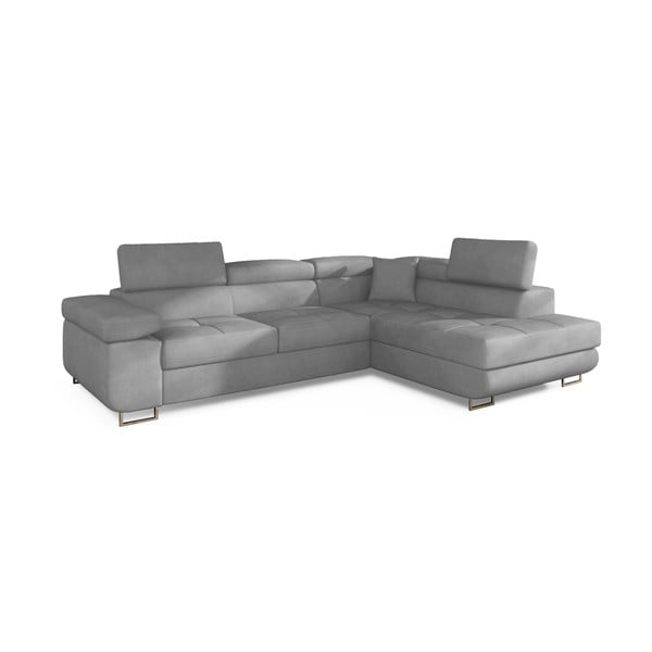 Светлосив кадифен разтегателен ъглов диван с място за съхранение (десен ъгъл L форма) Anton – ELTAP-image-2