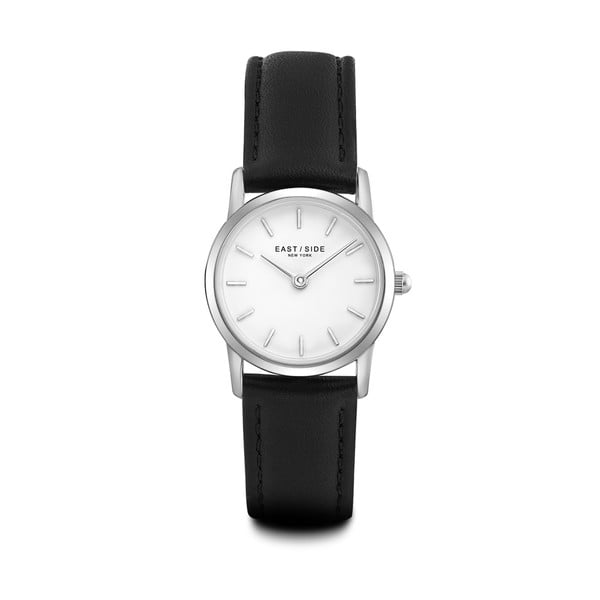 Dámské hodinky s černým koženým řemínkem a ciferníkem ve stříbrné barvě Eastside Elridge