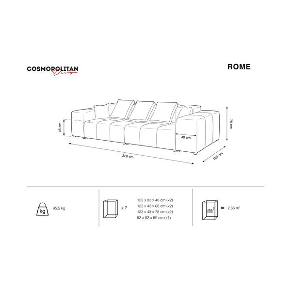 Син диван 320 cm Rome - Cosmopolitan Design-image-4