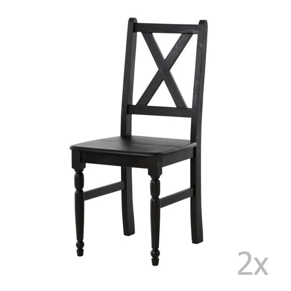 Sada 2 černých jídelních židlí z masivního dřeva 13Casa Brigitte