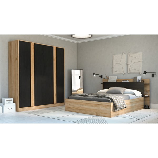 Черно-естествен гардероб от декор от дъб  180x197,5x53 cm Dennis – Marckeric-image-1