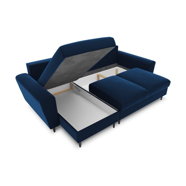 Син кадифен разтегателен ъглов диван с място за съхранение Kyoto – Cosmopolitan Design-image-2