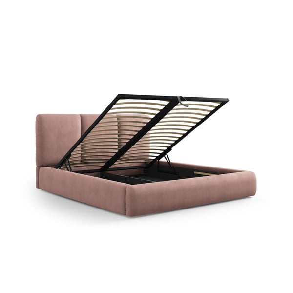 Светлорозово тапицирано двойно легло с място за съхранение с включена подматрачна рамка 160x200 cm Brody – Mazzini Beds-image-2