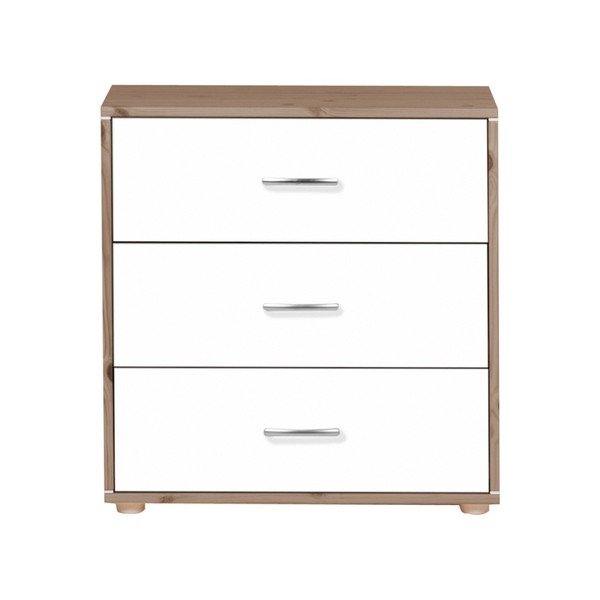 Hnědo-bílá dětská komoda s 3 šuplíky z borovicového dřeva Flexa Classic-image-1