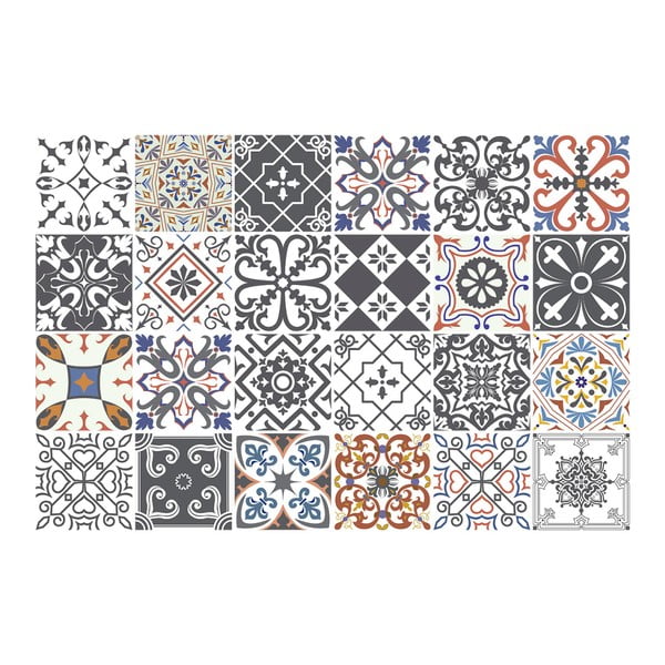 Комплект от 24 стикера за стена Cement Tile Flore, 10 x 10 cm - Ambiance