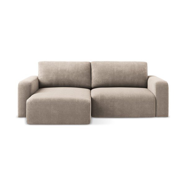 Бежов шенилов сгъваем/с място за съхранение ъглов диван (ляв ъгъл) Kona – Makamii