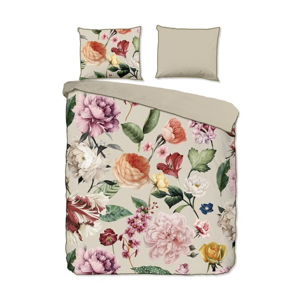 Бежово двойно удължено спално бельо от памучен сатен 200x220 cm Fiori – Descanso