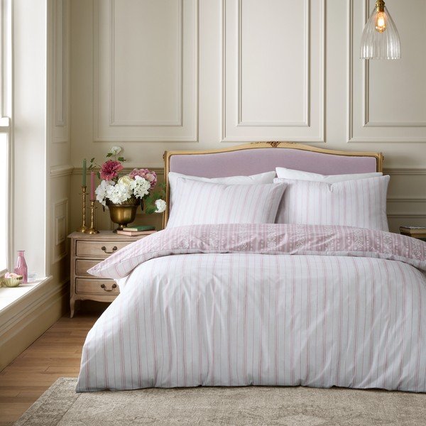 Бяло-розово единично  спално бельо 135x200 cm Regency Stripe – Catherine Lansfield-image-2