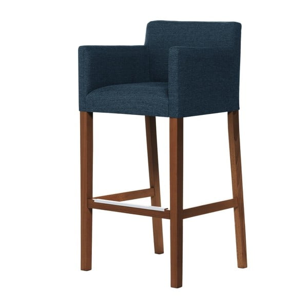 Denimově modrá barová židle s tmavě hnědými nohami Ted Lapidus Maison Sillage