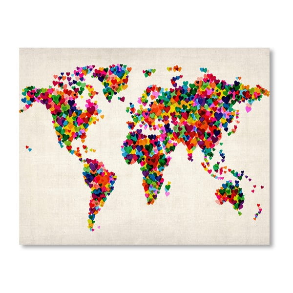 Plakát s pestrobarevnou mapou světa Americanflat Love, 60 x 42 cm