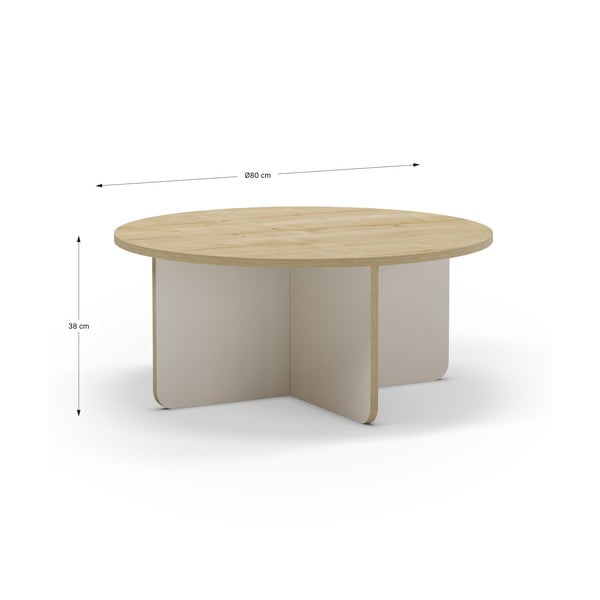 Кремава/естествена кръгла масичка за кафе с дъбов плот ø 80 cm Hillary – Marckeric-image-4