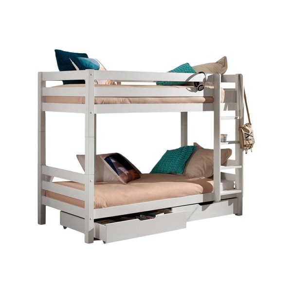 Бяло двуетажно детско легло от масивен бор с място за съхранение PINO – Vipack