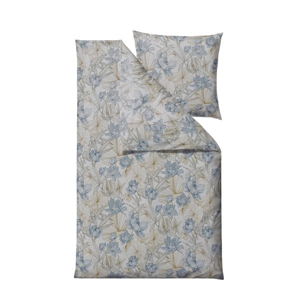 Синьо памучно спално бельо от сатен за единично легло 220x155 cm Foliage - Södahl